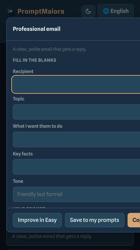 A ready-made prompt with fill-in boxes